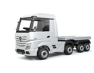 משאית טריילר + עגלה מרצדס MERCEDES BENZ ACTROS 12V כולל גלגלי גומי, צבע לבן