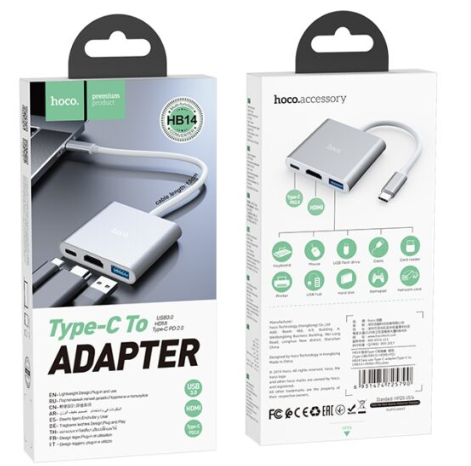 HB14 Easy use Type-C adapter(Type-C to USB3.0+HDMI+PD)