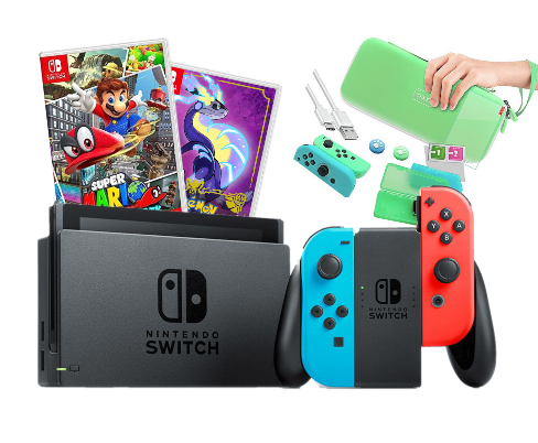 Nintendo Switch דגם חדש בחבילה שכוללת הכל- קונסולת Nintendo Switch V2 + משחק לבחירה + ערכת אבזירים 12 ב1