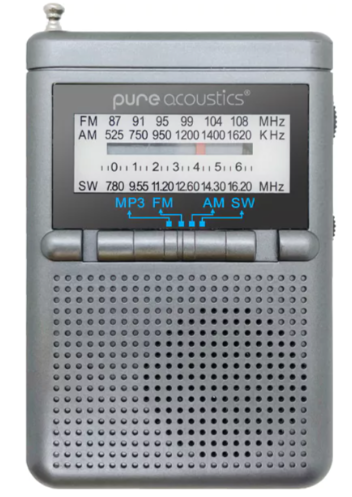 רדיו AM/FM נייד עם סוללה נטענת וכניסת USB דגם RD-25-GRAY מבית PURE ACOUSTICS