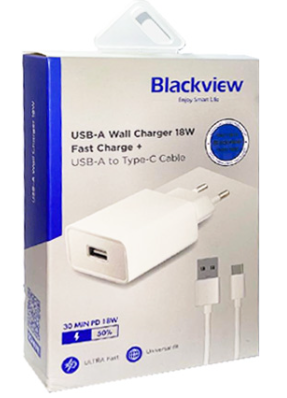 מטען קיר מקורי Blackview עם כבל 18W USB-A to Type-C בצבע לבן  אחריות ע"י היבואן הרשמי