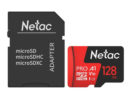 כרטיס אחסון SD CARD Netac 128GB class10 + מתאם כרטיסי מיקרו