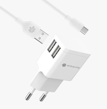 מטען קיר מיקרו עם 2 כניסות MIRACASE MWC244 MICRO 2.4A USB