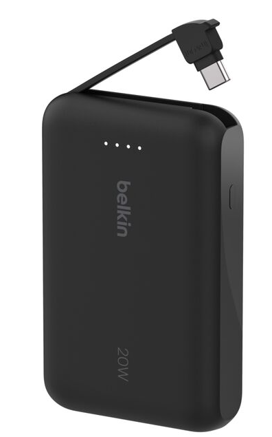 סוללת גיבוי Belkin BoostCharge מטען נייד 10,000mAh עם כבל מובנה לטעינה מהירה 20W