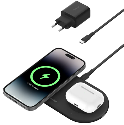 משטח טעינה אלחוטית מגנטית 2 ב-1 Belkin BoostCharge Pro MagSafe 15W Qi2