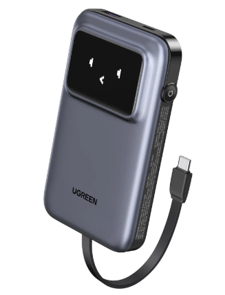 מטען נייד UGREEN Uno 10000mAh עם כבל מובנה USB-C וטעינה מהירה 30W