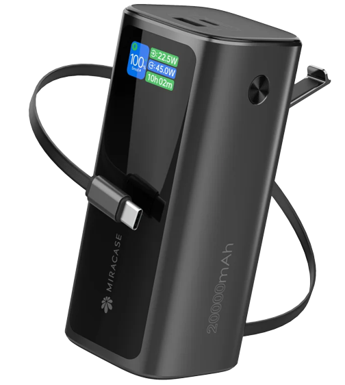 סוללת טעינה ניידת 20,000mAh 130W עם כבל Type-C נשלף וצג דיגיטלי | Miracase MPBC20PD130W