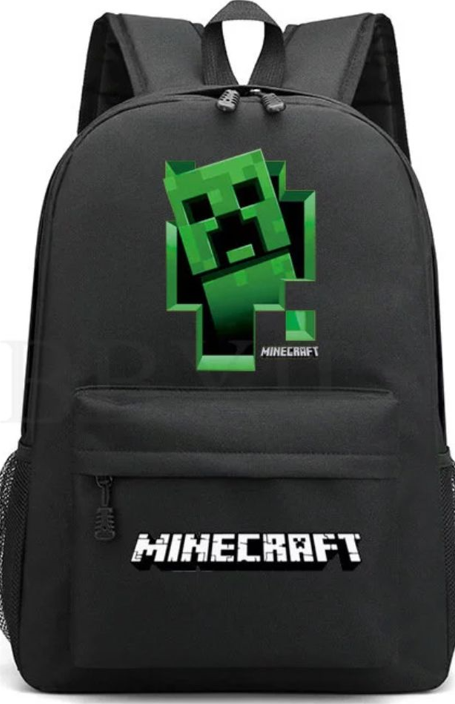 תיק מעוצב Minecraft שחור עם לוגו קריפר