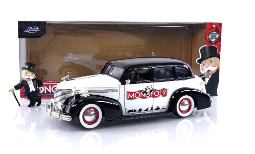 Jada Toys Mr. Monopoly 1:24 1939 Chevrolet Master Deluxe Die-cast Car w/ 2.75" Rich Uncle Pennybags Figure, Toys for Kids and Adults (33230)