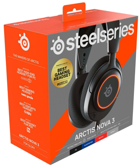 אוזניות גיימינג עם תאורת SteelSeries Arctis Nova 3 RGB  שחור