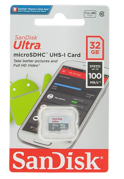 כרטיס זיכרון SanDisk Ultra SDSQUAR-032G 32GB Micro SD כולל מתאם סנדיסק