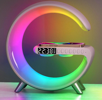 מנורת לילה צבעונית + טעינה מהירה 15W + שעון מעורר בעיצוב חדשני