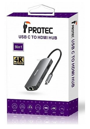 מולטיפורט MultiPort Type C 9in1 DP Protec DM187