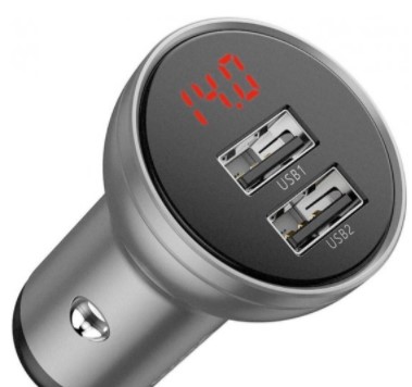 מטען מהיר כפול עם צג לרכב Baseus PPS 24W USB-A - צבע כסוף