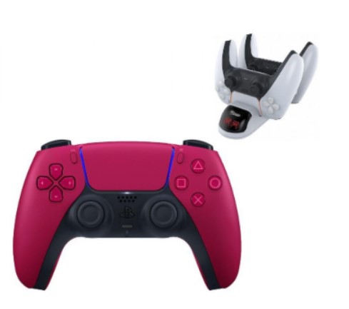 Ps5 DualSense Controller Cosmic Red עם מטען זוגי אחריות יבואן רשמי