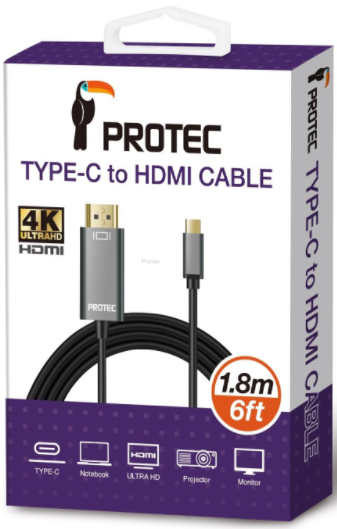 PROTEC כבל 1.8 מ TYPE C ל HDMI 4K