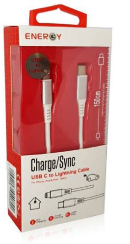 כבל USB-C לאייפון באורך מטר וחצי Energy לבן