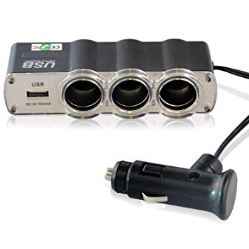 מפצל שקע מצית ברכב (3 יציאות+USB) - דגם Version.1