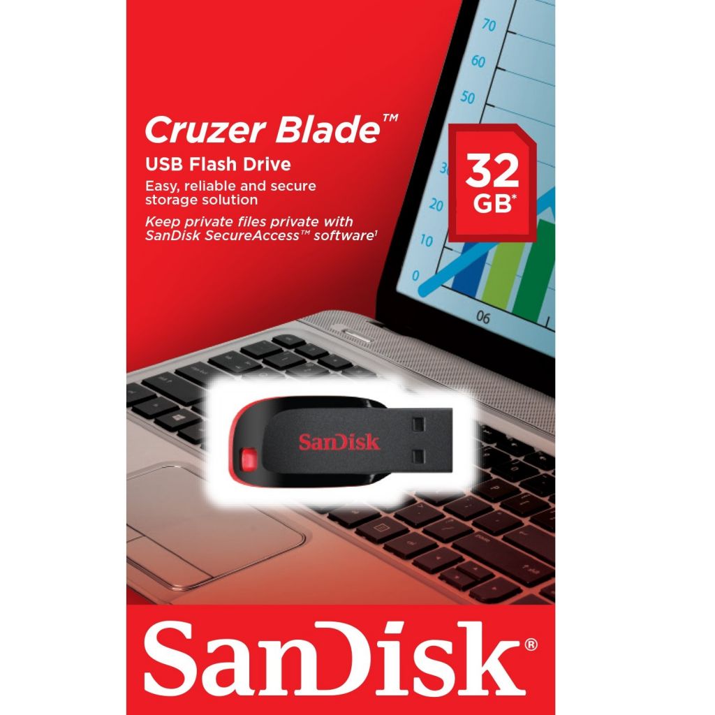 זיכרון נייד SanDisk Cruzer Blade USB  דגם SDCZ50-032G-B35 נפח 32GB