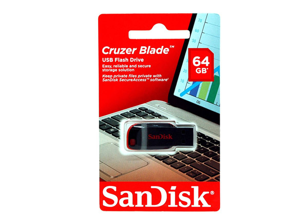 זיכרון נייד SanDisk Cruzer Blade דגם SDCZ50-064G-B35 נפח 64GB