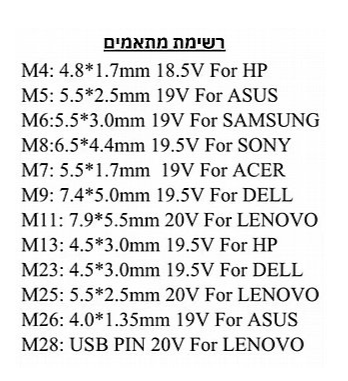 ספק כח אוניברסלי למחשבים ניידים 90W דגם FCY-90W חברת ComQuest