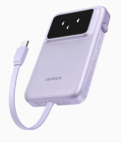 מטען נייד UGREEN Uno 10000mAh עם כבל מובנה USB-C וטעינה מהירה 30W
