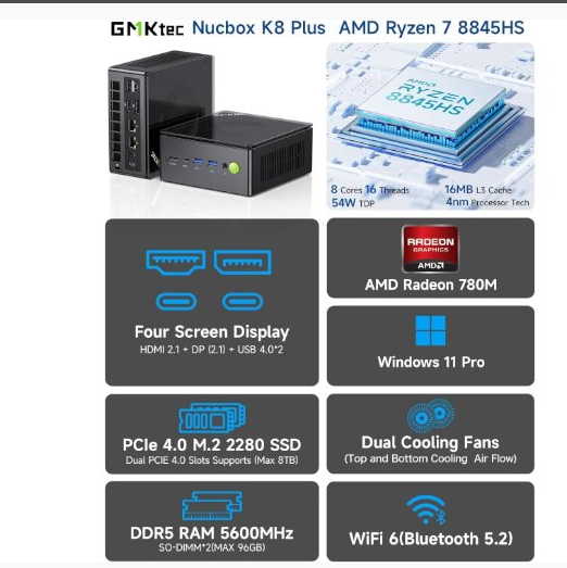 מחשב מיני GMKtec K8 Plus AMD 8845HS 32GB DDR5 1TB WIN11PRO