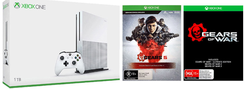 Microsoft Xbox One S 1TB עם סדרת משחקים Gears Of War 5/3/2 + Gears Of War Ultimate יבואן רשמי