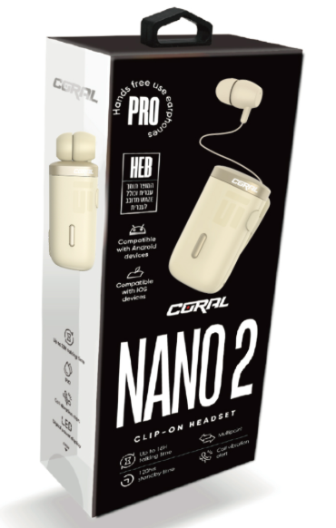 אוזניית אוזניית קליפס רולר CORAL Nano 2 BT
