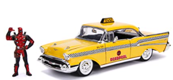 רכב Chevrolet Bel Air Taxi Yellow & Deadpool Diecast Figure Marvel