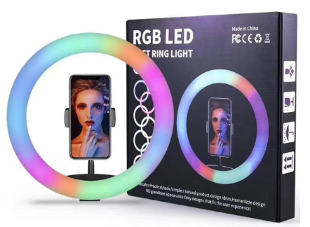 רינג לייט צבעוני 45 ס"מ RGB כולל 3 מעמדים לטלפון + חצובה דגם MJ18