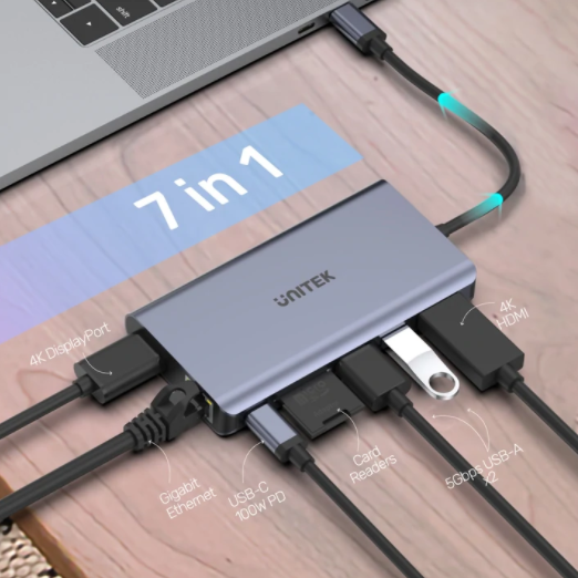 תחנה למחשב נייד UNITEK UHUB S7+ 7-IN-1 USB-C D1056A