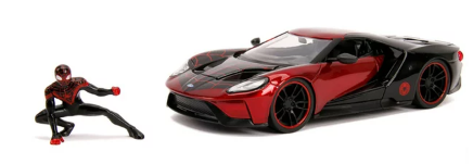 מכונית Jada 31190 2017 Ford GT with Miles Morales Diecast Figurine Spider Man Marvel Series 1 by 24 Diecast Model Car