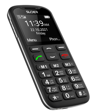טלפון סלולרי למבוגרים Slider W60A 4G - צבע שחור  שנה אחריות יבואן רשמי