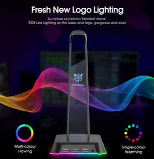 רכזת RGB + יציאה לאוזניות/מיקרופון + מעמד אוזניות - מבית Onikuma דגם ST-2