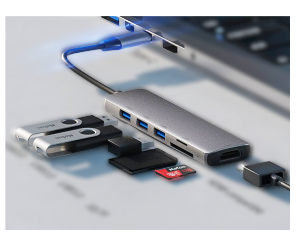 תחנת עגינה Netac WK14 Type-C 3.1 to USB 3.0X3 Card Reader HDMI